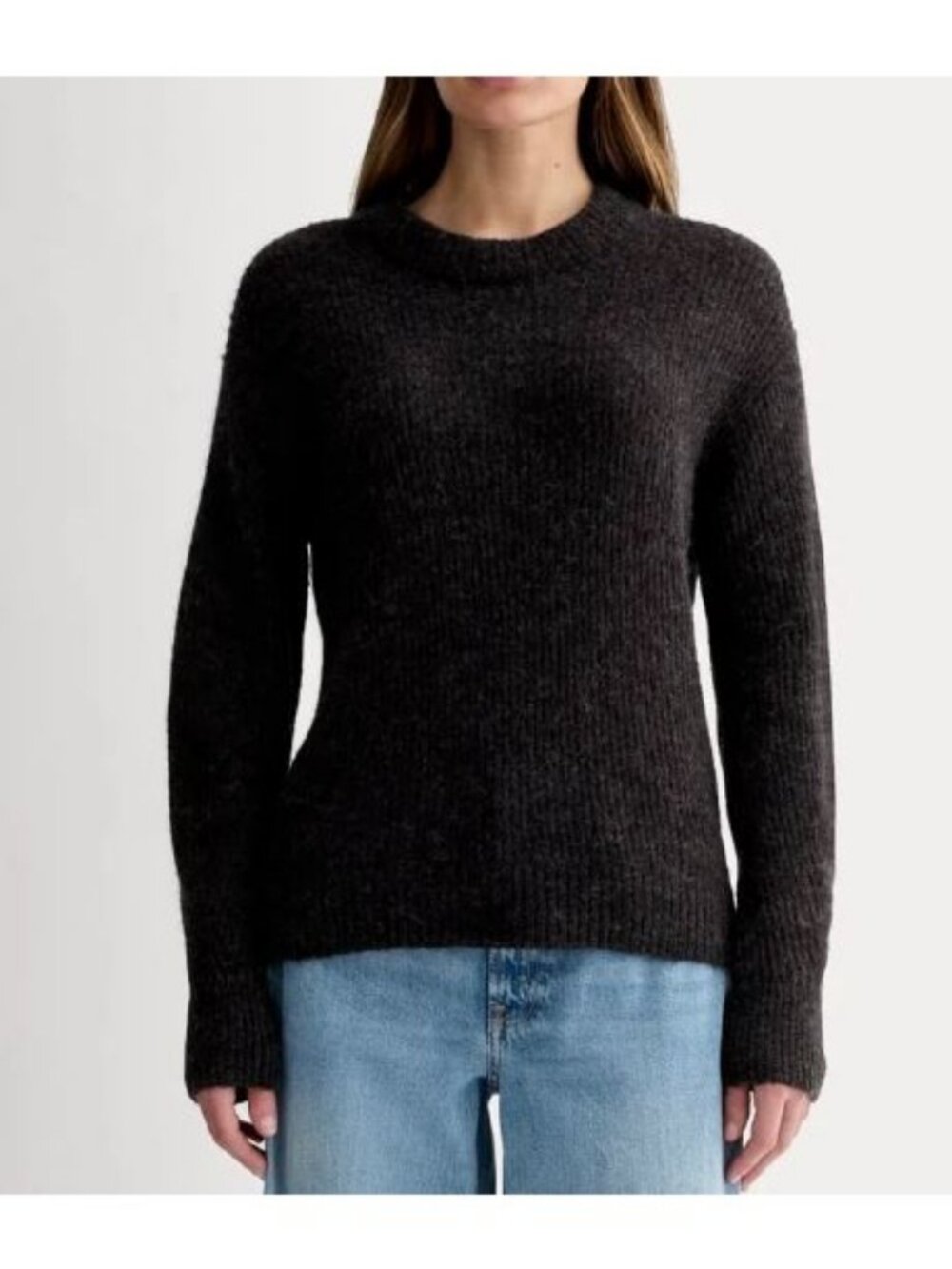 Everlane The Cocoon Crew Sweater in Alpaca Wool Blend Heathered Black Size M NWT